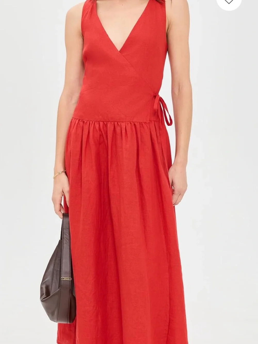 Apiece Apart Red Linen Sleeveless V-Neck Wrap Maxi Dress